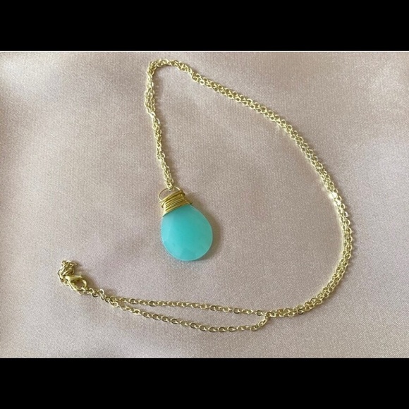 Aqua Chalcedony Gold Plated Necklace, Hand made. New - Picture 3 of 8